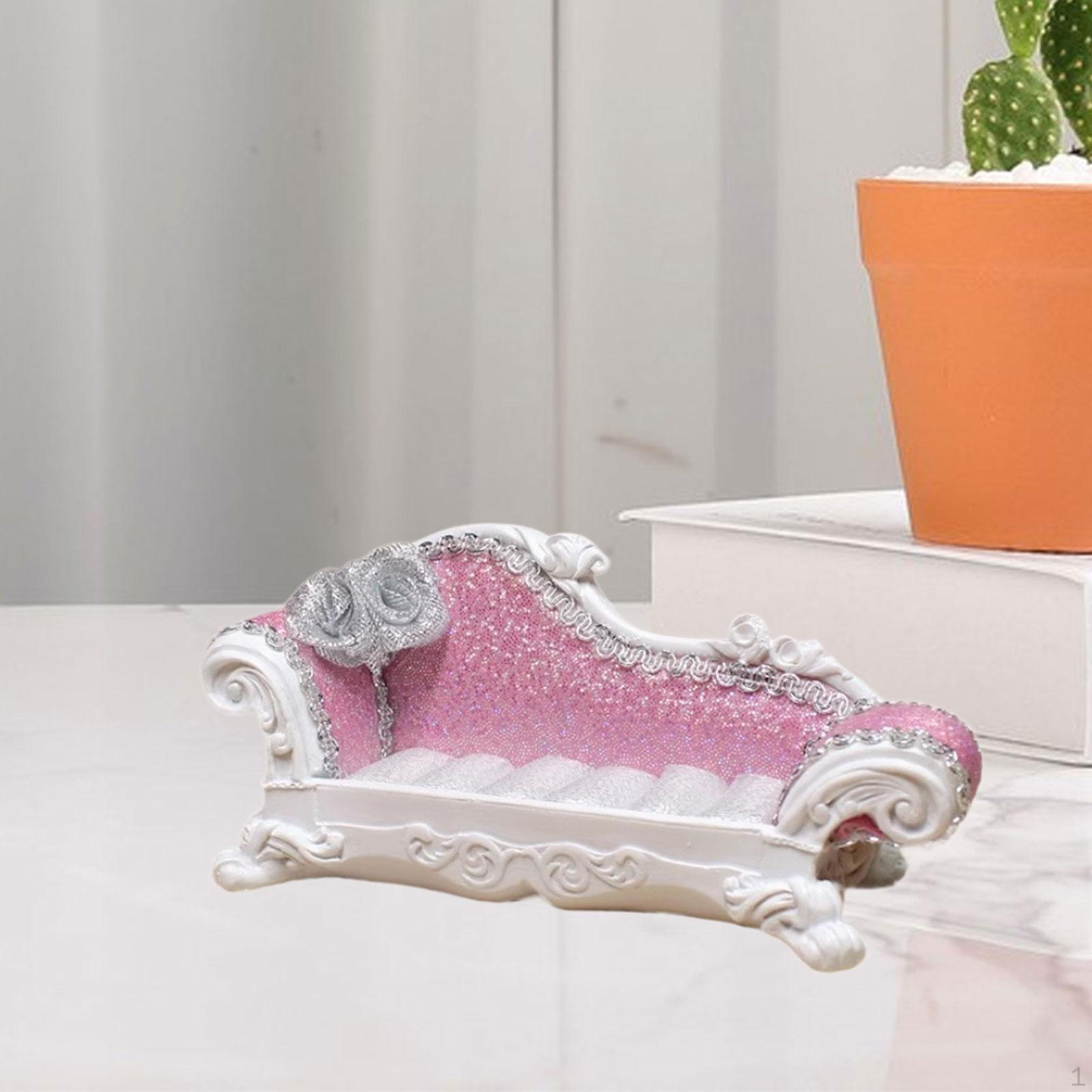 

1/12 Кукольный домик Длинный диван Миниатюрная модель 14x8x5 см Реалистичная мебель Аксессуары Универсальный орнамент Pink Backrest