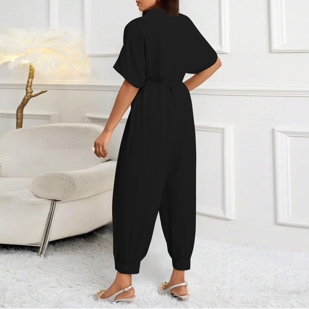 Women's Summer Short Sleeve Jumpsuit Casual Comfort Loose Jumpsuit