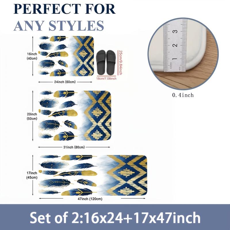 1Pcs Bohemian Feather Pattern Floor Mat Modern Kitchen polyester Rug Non-Slip Colorful Indoor Carpet, For Home Bathroom Bedroom Living Room Decor