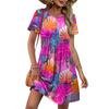 Robe d'été décontractée à manches courtes et imprimé floral pour femme, avec col rond, ceinture à la taille et poches fonctionnelles, confortable pour la plage