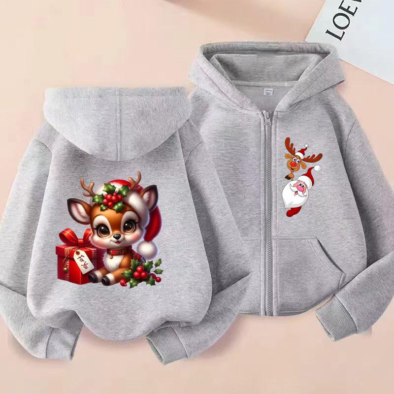 Christmas Gift Kids Printed Hooded Cardigan Fashion Boys and Girls' Shirt Spring and Autumn Casual Sports Shirt