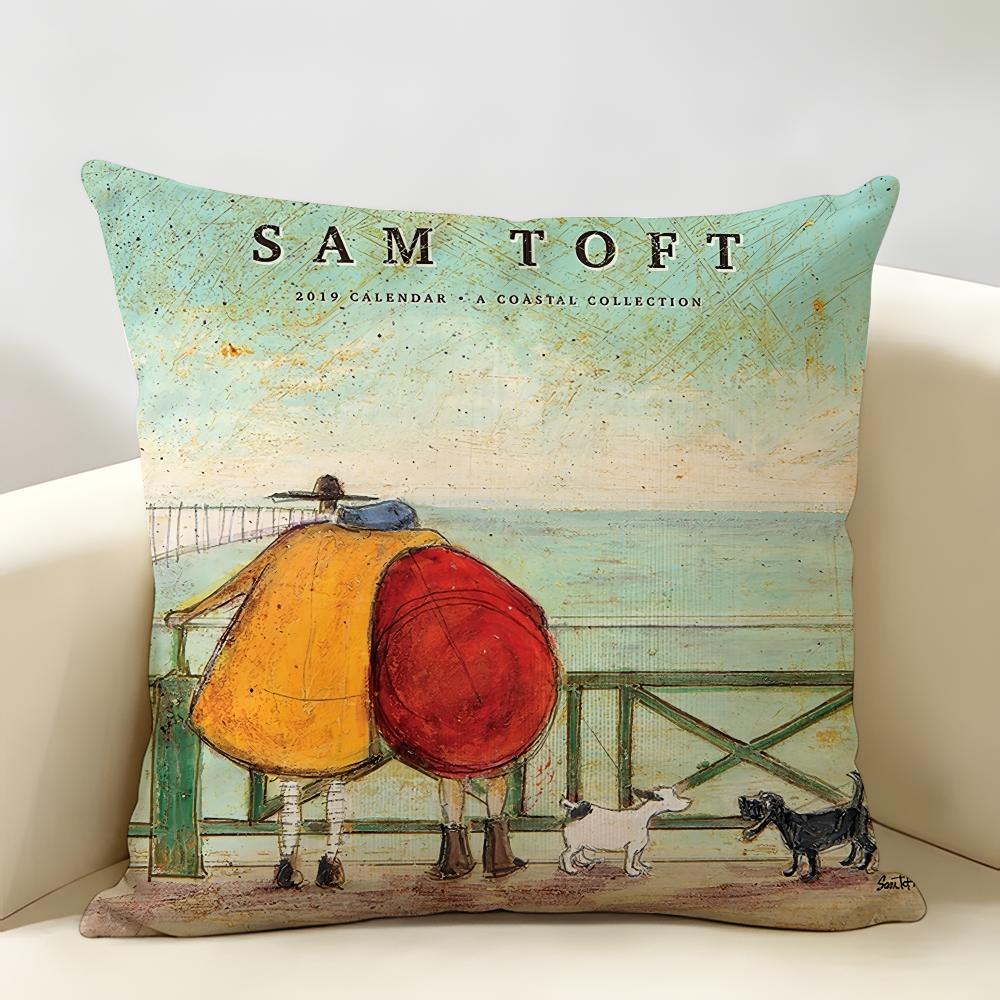 SSam Toft Art Retro Cushion Cover Natural Linen Organic Fabric DoubleSided Printing Room Sofa Decor Pillow Case