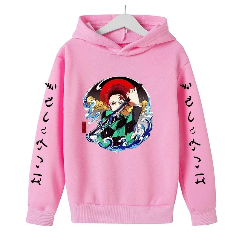 New Spring Autumn Demon Slayer Hooded Children's Hoodie Kids Clothing Hoodie Boys Long Sleeve Anime Yaiba Pullover Sweatshirt