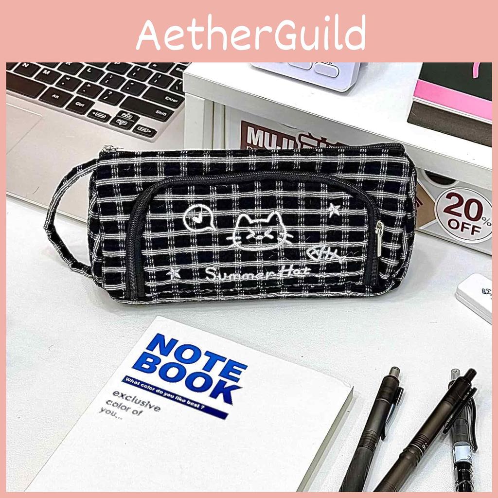Cat Lattice Pattern Pen Bag With Spacious Interior For Study And Office Use