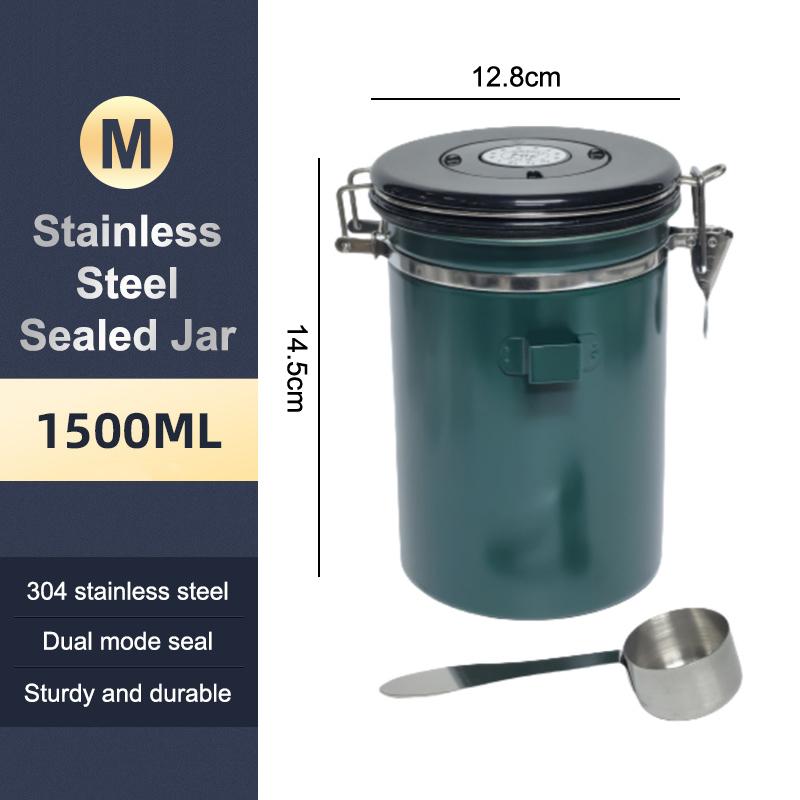 1.2 1.5 1.8L Coffee Bean Jar Airtight Canister Sealed Stainless Steel With Spoon One Way Valve Cannister Coffee Storage Kitchen