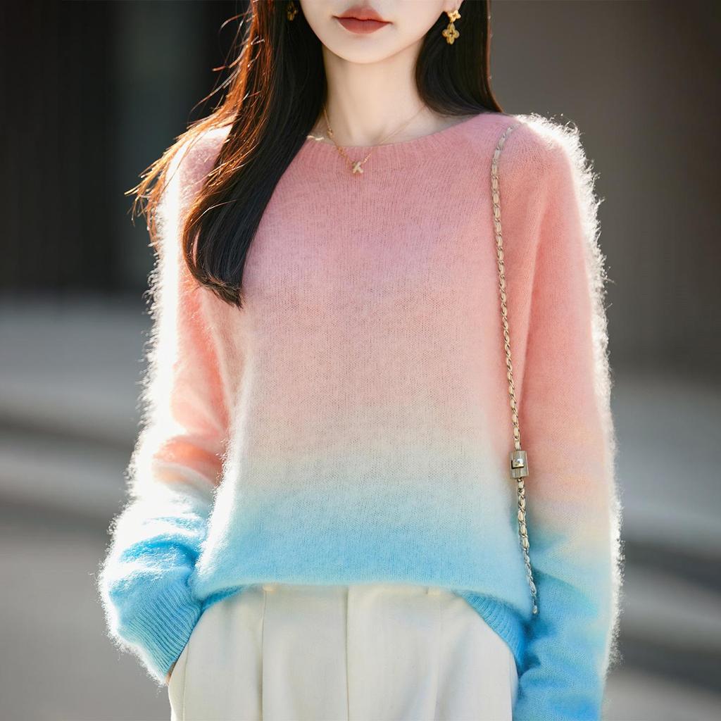 2026 Autumn/Winter Gradient Cashmere Wool Round Neck Long Sleeve Knitwear Sweater