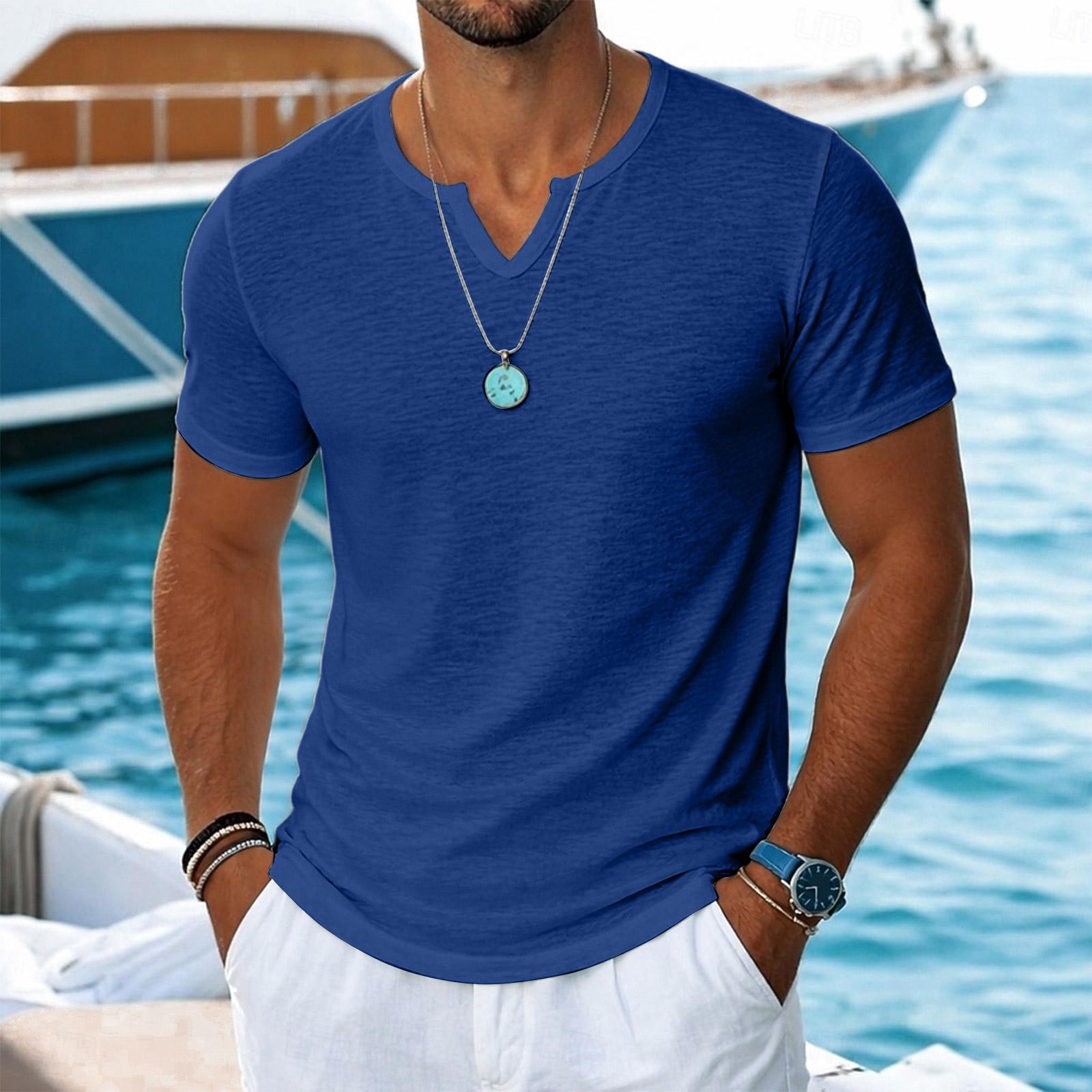 Ionia Casual Heren T-shirt met Korte Mouwen, V-hals, Lichtgewicht Zachte Stof, Comfortabele Pasvorm, Buiten Dagelijkse Slijtage Top M