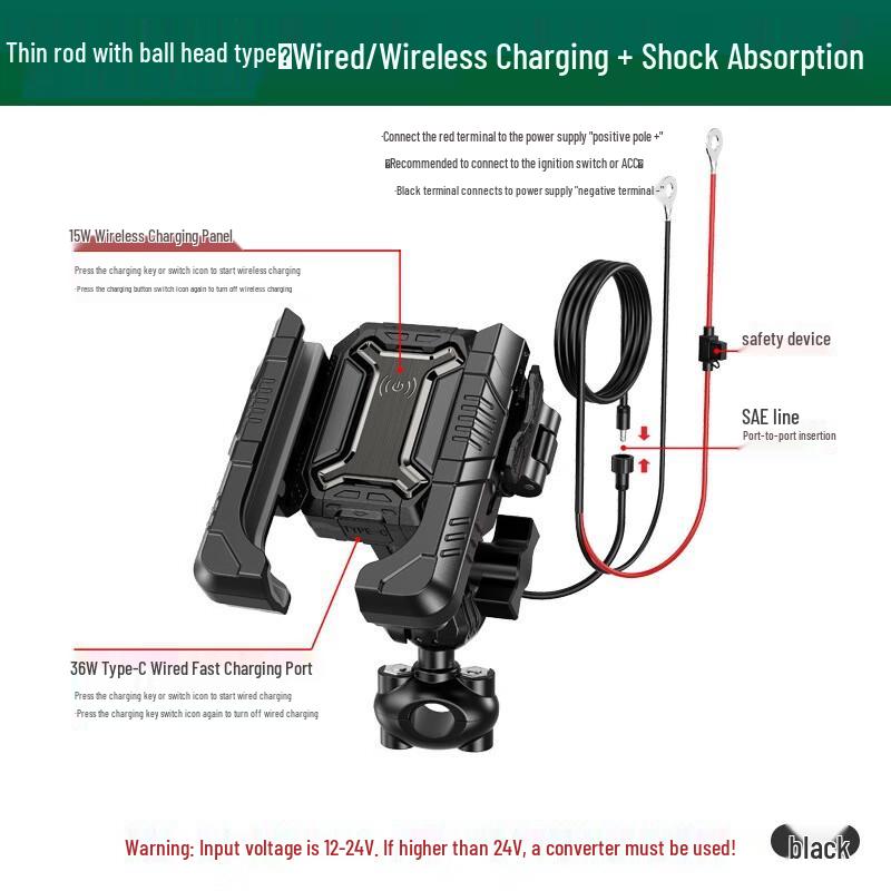 Lishi Motorcycle Shock-absorbing Phone Holder with Dual-Mode Charging 1