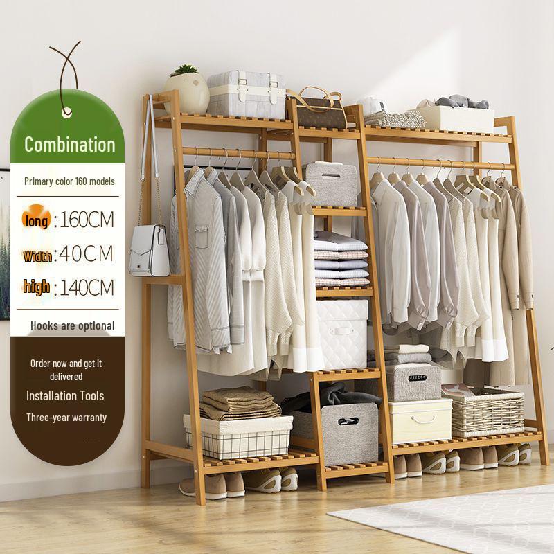 Bamboo Floor-Standing Clothes Rack & Wardrobe Organizer