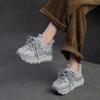 Fashion 5.5CM Fashion Women Breathable Air Mesh Shoes 2025 Summer Thick Sole Platform Casual Sneakers Shining Rhinestone Round Toe Shoes