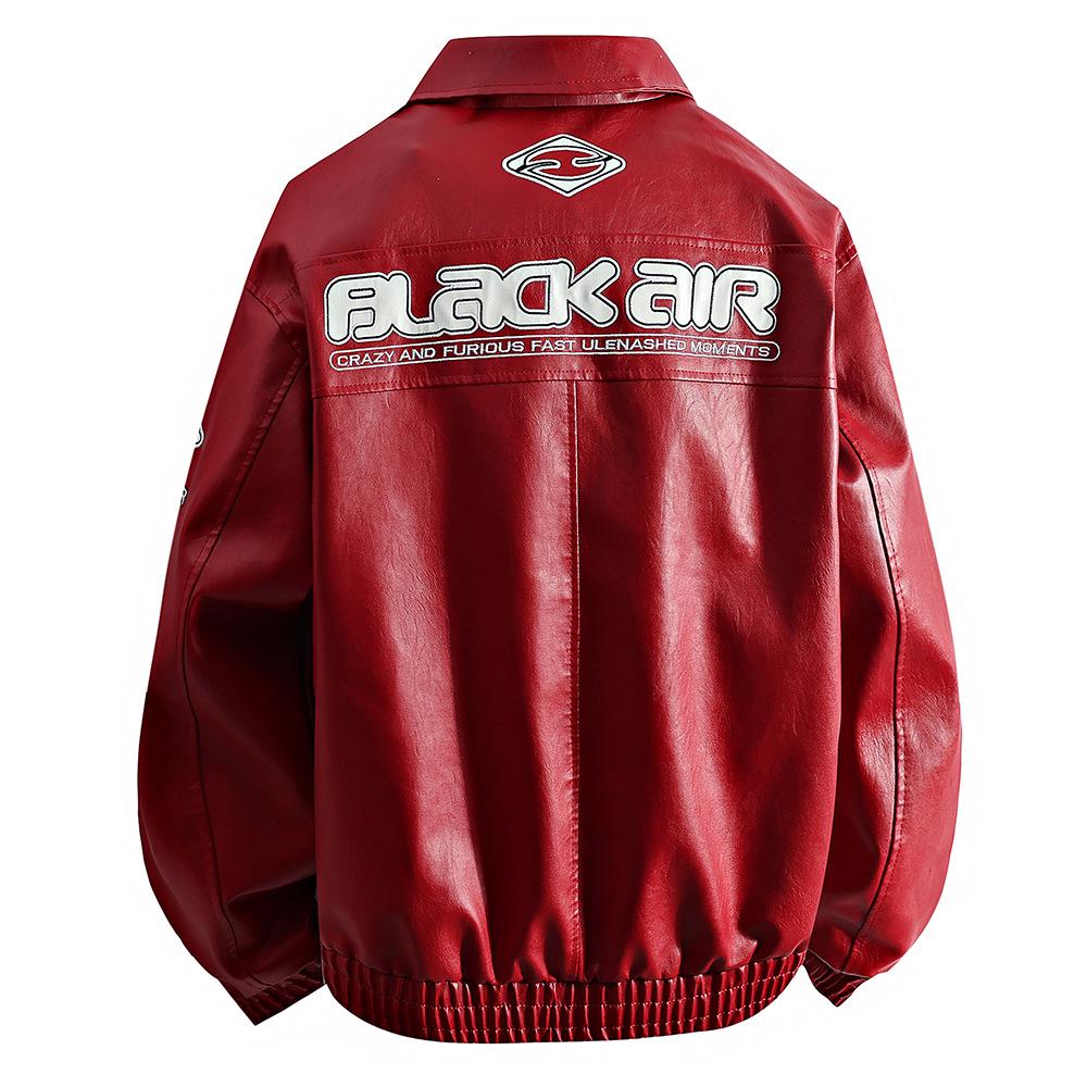 Men's American Racing Style Leather Jacket - Streetwear, Stand Collar, Cool Hip-Hop High Street Trend, Motorcycle Outerwear.
