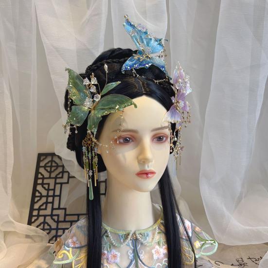 Metal Butterfly Hair Accessories with Safety Spring Clip Decorative Beads Tassels Multi-Functional Styling Tool