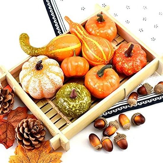 Halloween decorations 50PCS mini pumpkins fake pine cones acorns autumn leaves combination ornament set Thanksgiving seasonal parties stores rooms
