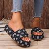 Women's Summer New Slippers with Fur Casual Denim Thousand Bird Plaid Fringed Thick-sole Slippers