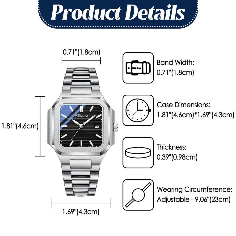 JewelryWe Men's Stainless Steel Calendar Watch Silver 3ATM Water-Resistant Luminous Analog Quartz Fashion Accessory Gift for Boyfriend