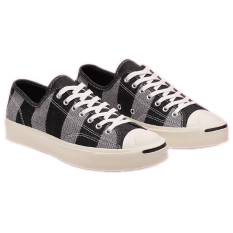Converse Jack Purcell Open Smile Striped Simple Versatile Low-top Canvas Shoes Unisex Black and Gray