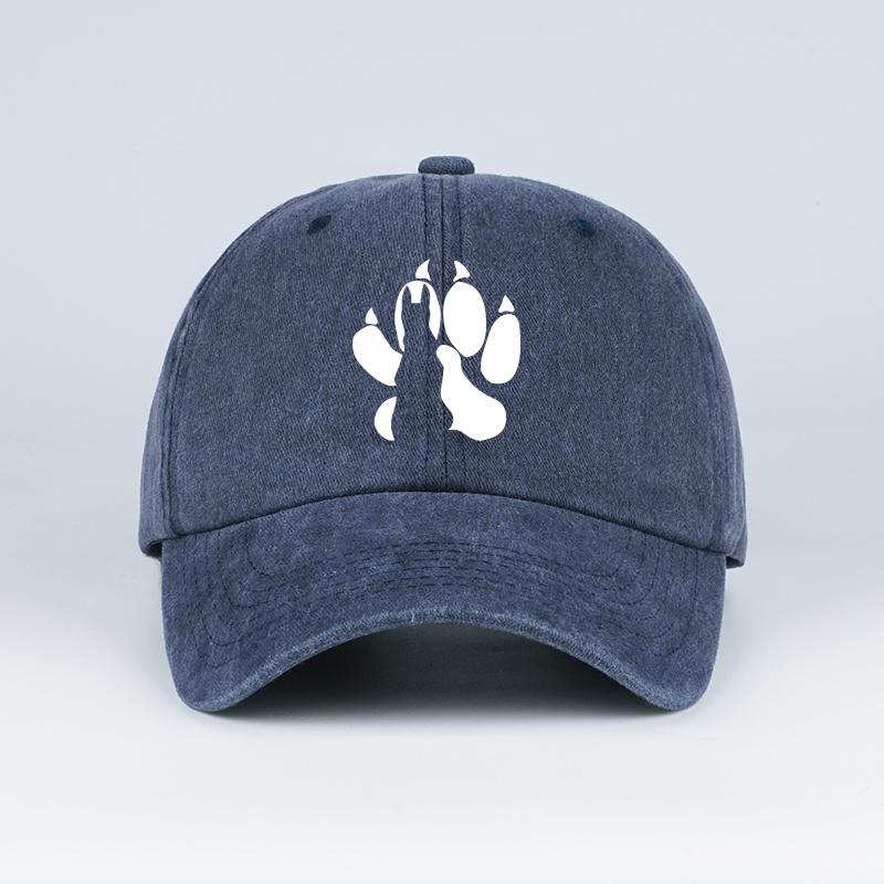 Wolf Paw Print Washed Baseball Cap Adjustable Unisex Vintage Cotton Outdoor Sun Hat