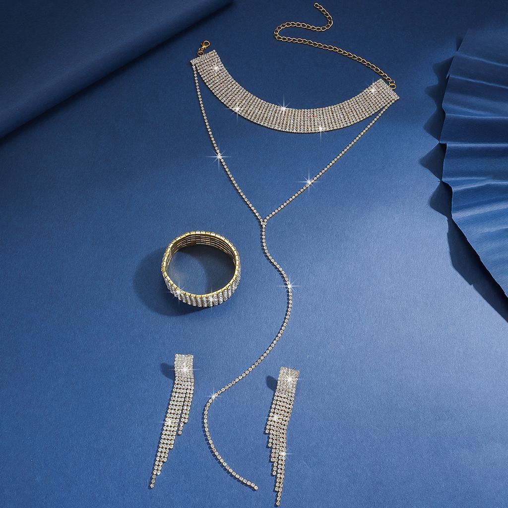 4PC Women's Simple Luxury Style with Water Diamond Necklace, Earrings, Bracelet, Jewelry Set, Wedding Party, Festival Gift