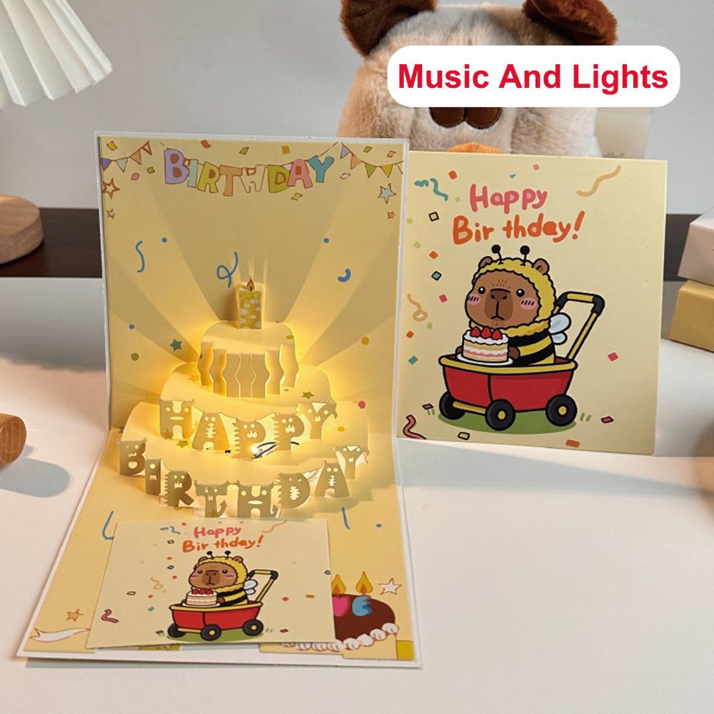 With Envelope 3D Light Music Card Happy Birthday Cake Blessing Card  Blessing Occasion жёлтый