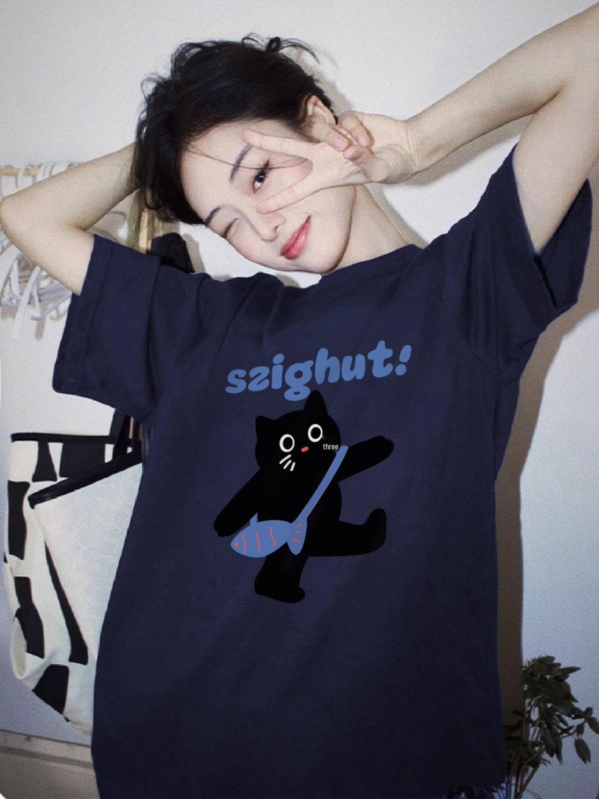 

2025 Женская футболка свободного кроя из хлопка в стиле ретро с принтом - короткий рукав, модный летний топ 4XL