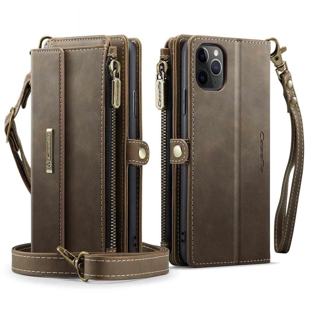 For iPhone 11 Pro Case CASEME C39 RFID Blocking Zipper Wallet Stand Leather Cover with Strap