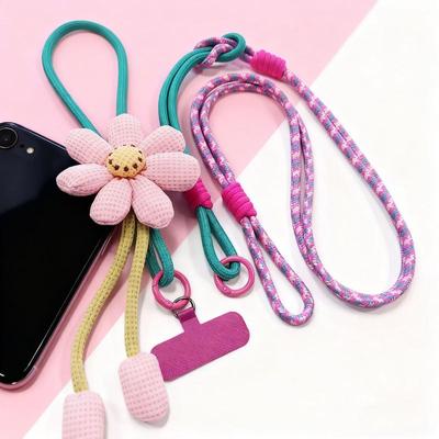 1Pcs Lanyard Rope Decorative Pendant Accessories Creative Cartoon Flower Phone Universal Lanyard Crossbody Long Rope
