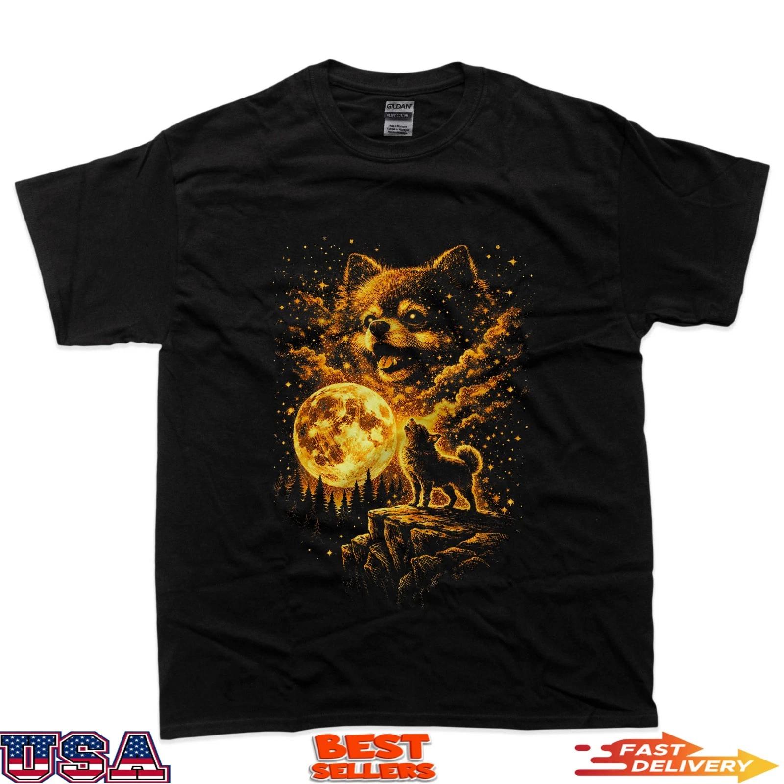 Pomeranian Howling To The Moon Vintage 90S Funny Dog Graphic T-Shirt 2XL