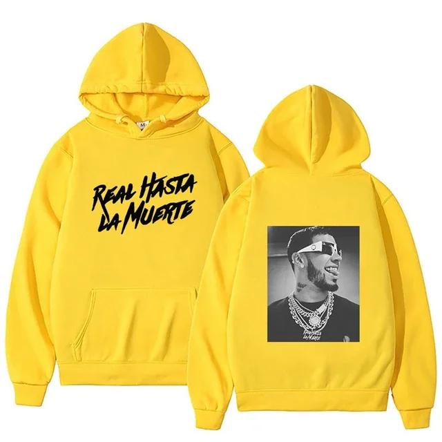 Autumn Fleece Men's Hoodies Anuel AA Real Hasta La Muerte Print Sweatshirts Streetwear Rapper Loose Pullover Casual Hooded Tops