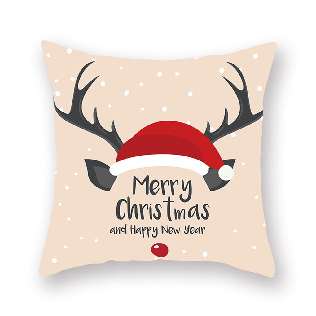 Throw Pillow Cover Christmas Elements Printing Pillowcase Decoration Polyester Washable Sofa Pillowslip