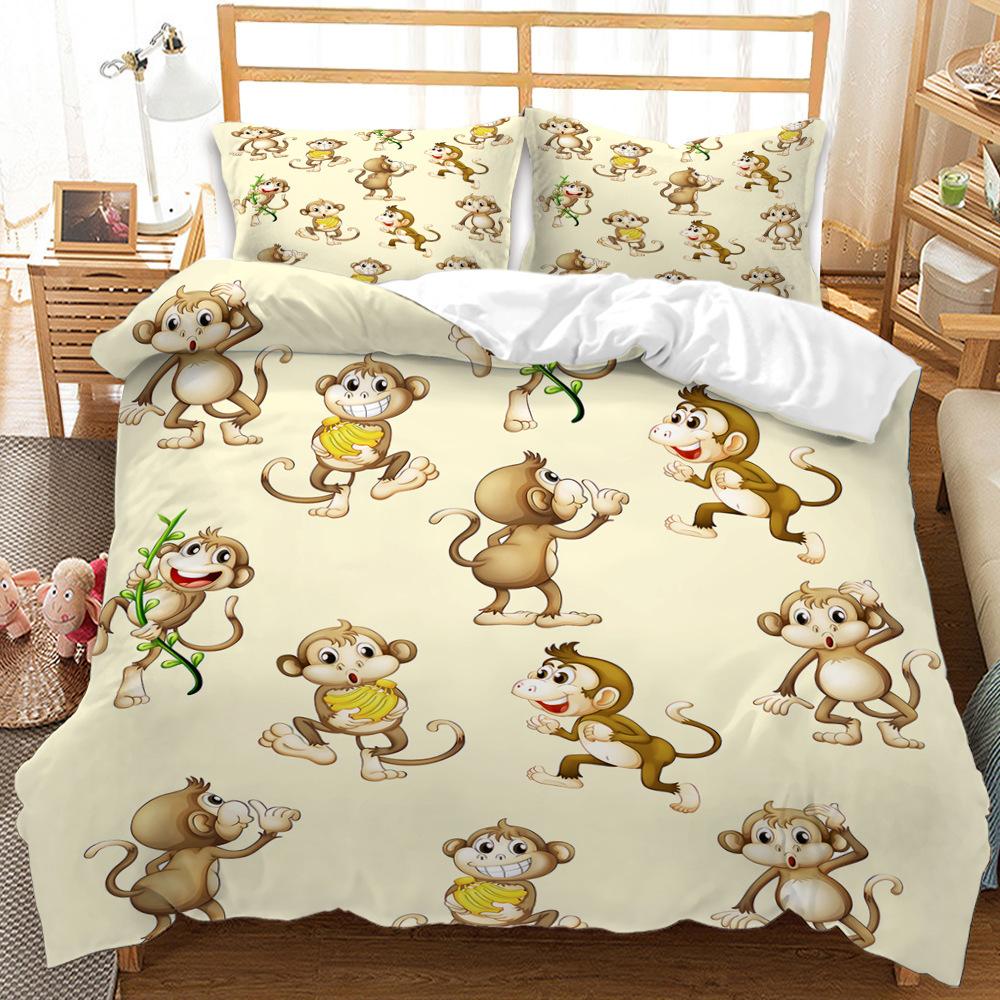 3D Digital Printing Cartoon Animal Bed Three-Piece Set Four-Piece Set