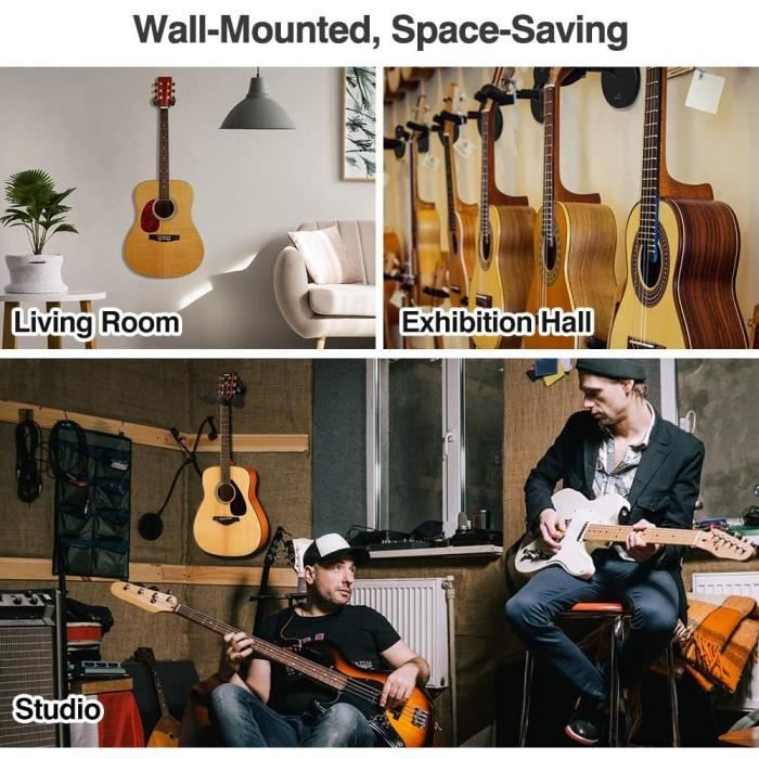 Wall Mount for Guitar - Black - 3pcs - Carbon Steel - Non-slip - Multifunctional