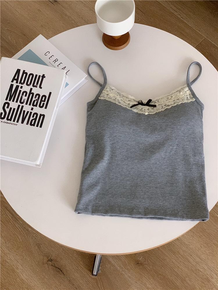 Spicy Girl Lace Bow Backless Cami with Chest Pads – Seamless Short Top