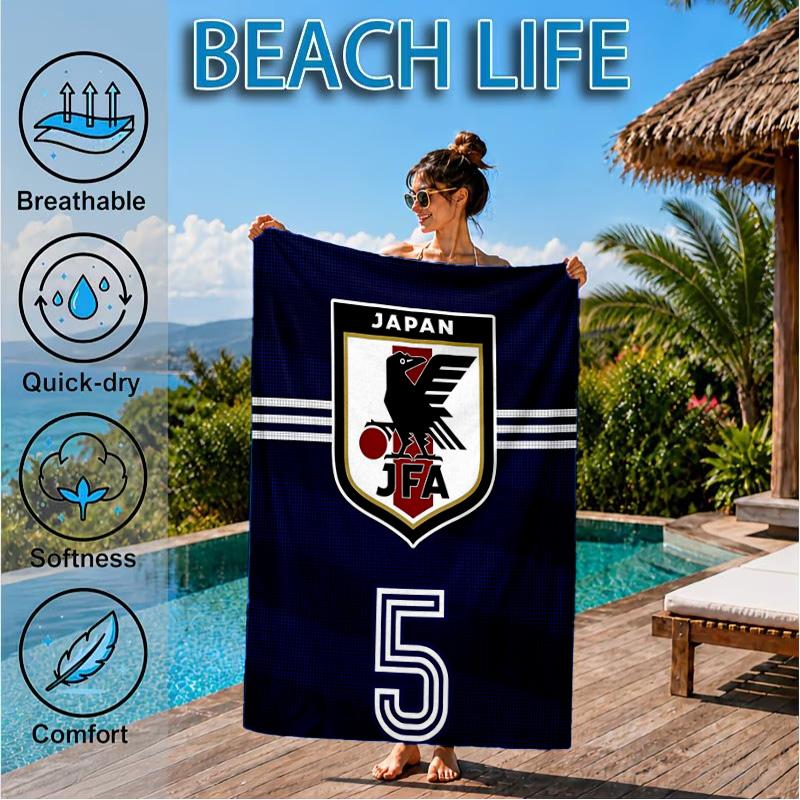 Japan Football Association Emblem Beach Towel, Quick-drying, Easy to Care for, Suitable for Both Fitness and Beach Vacations,Sports Essential