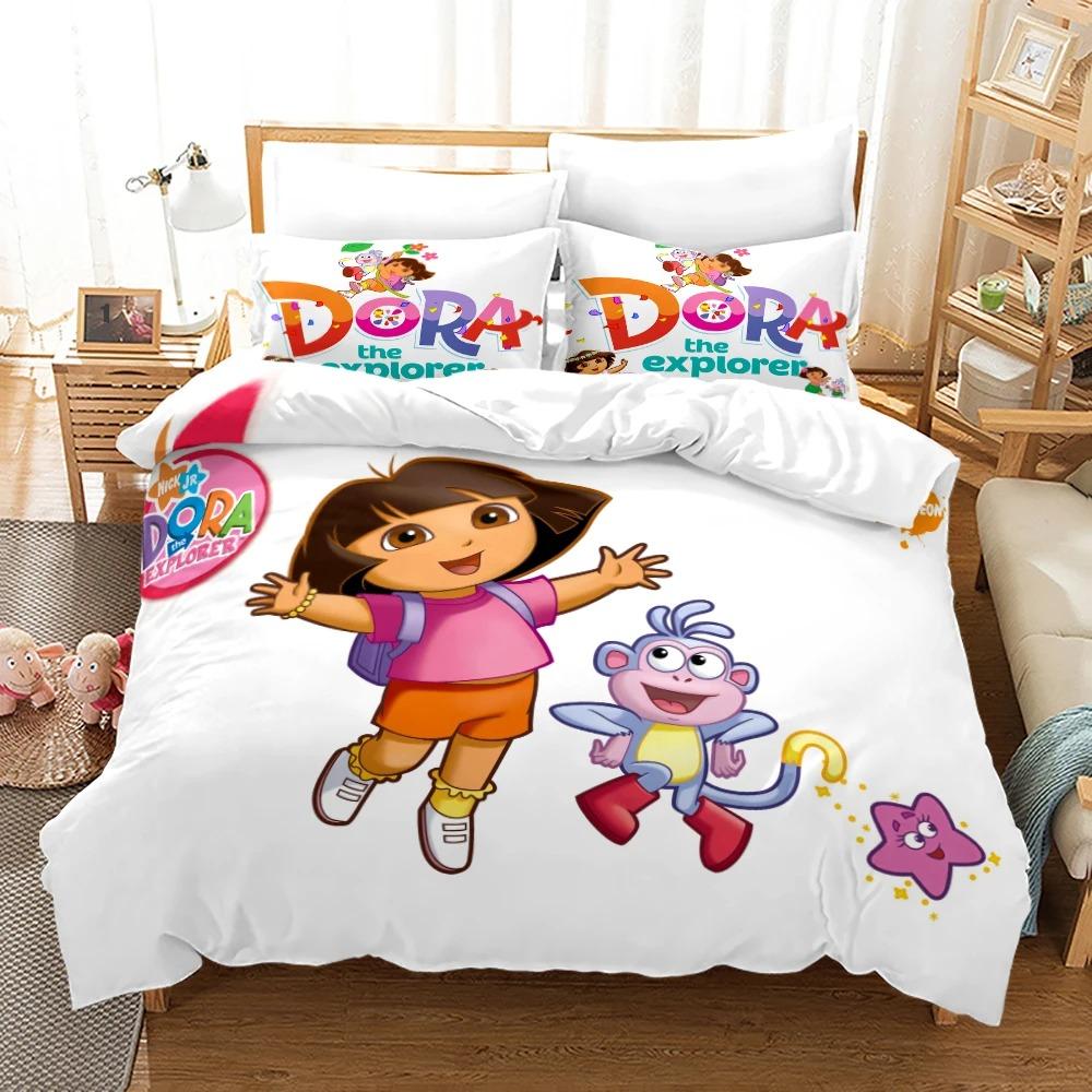 Dora Bedding Sets Kids Boys Girls Bed Linen Queen King Full Twin Single Size New Anime Kamado Nezuko Duvet Cover Sets