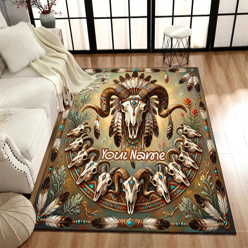 1PC Custom Name Native American Spirit Theme Floor Mat Ideal for Living Room, Game Rooms, Office, Bedroom,Floor Mat Playful Design