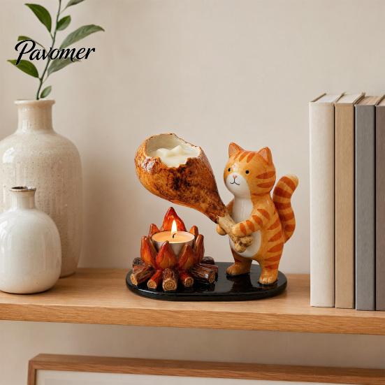 Woodland Candle Decor Campfire Animal Tealight Holder, Durable Resin with Cat Miniature Fox And Dachshund Figurines, Warm Cozy Atmosphere Decorative