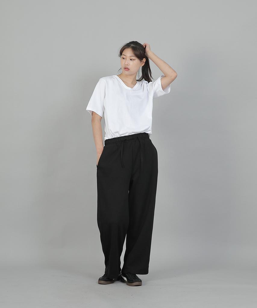 SAINTCREW Soft Elastic Waist Wide Pants Esb-384 Black