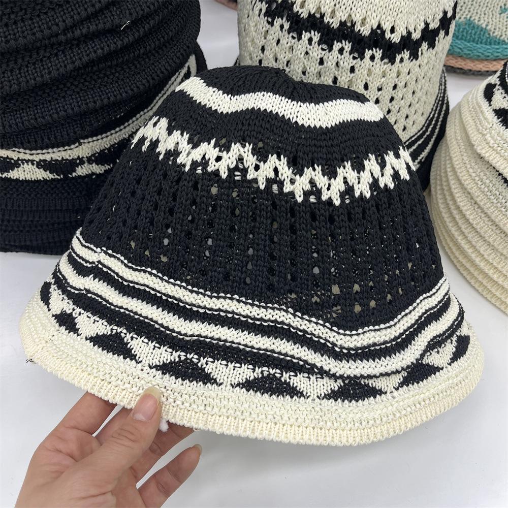 Handwoven Bucket Hat Female Dome Versatile Face Small Summer Hollow Niche Retro Bucket Hat Tide