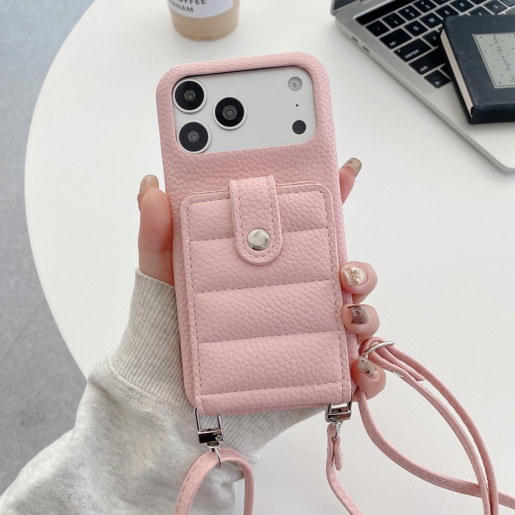 Crossbody Magnetic Lychee Grain Cards Solt Leather Phone Case for iPhone 17 Pro Max 16 Plus 15 14 13 12 Pocket kickstand Cover