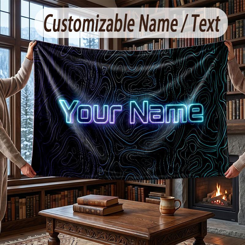 Abstract Geometric Theme Throw Blanket Custom Name Text Personalized Blanket Soft Cozy Blanket for Home Sofa Bed