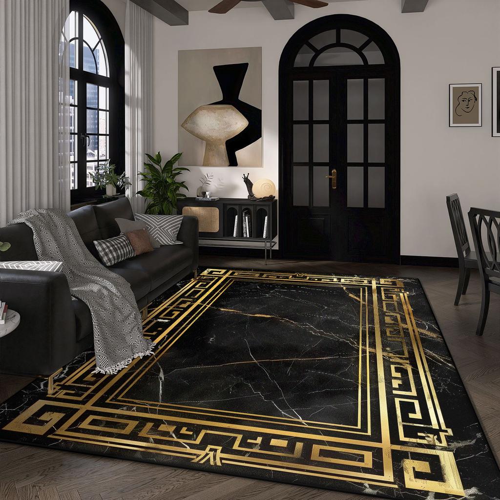 Large Size Luxury Black Gold Carpet for Living Room Nordic Sofa Bedroom Decoration Beside Rug Non-slip Washable Lounge Floor Mat