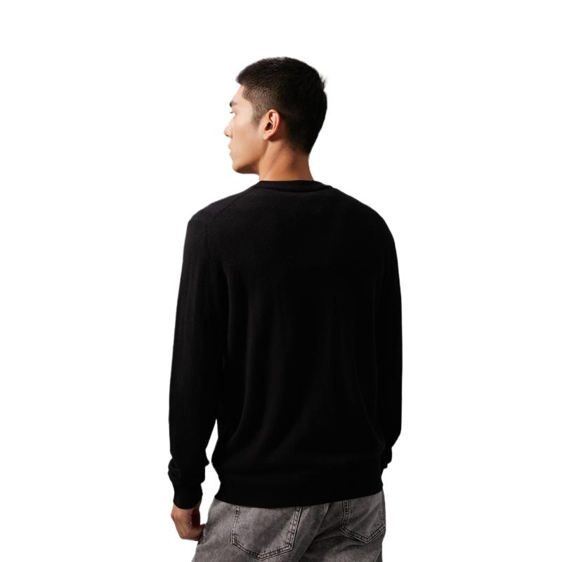 Calvin Klein Casual Minimalist Embroidered Round Neck Knit Cashmere Sweater Men Sweater Space-Black J326690