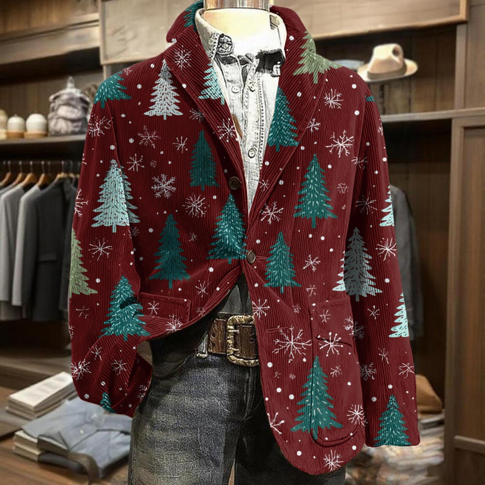 

Men s Business Casual Christmas Print Corduroy Jacket XXXXL винний