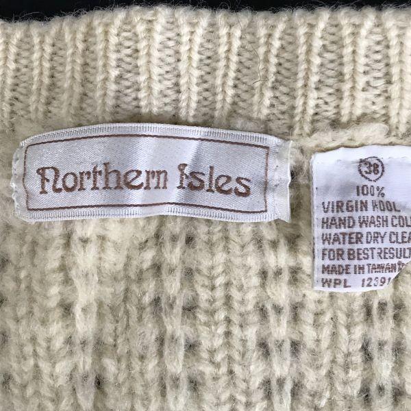 Northern Isles 100% Virgin Wool Long Cardigan Women M Ivory Aran Pattern Vintage(USED)