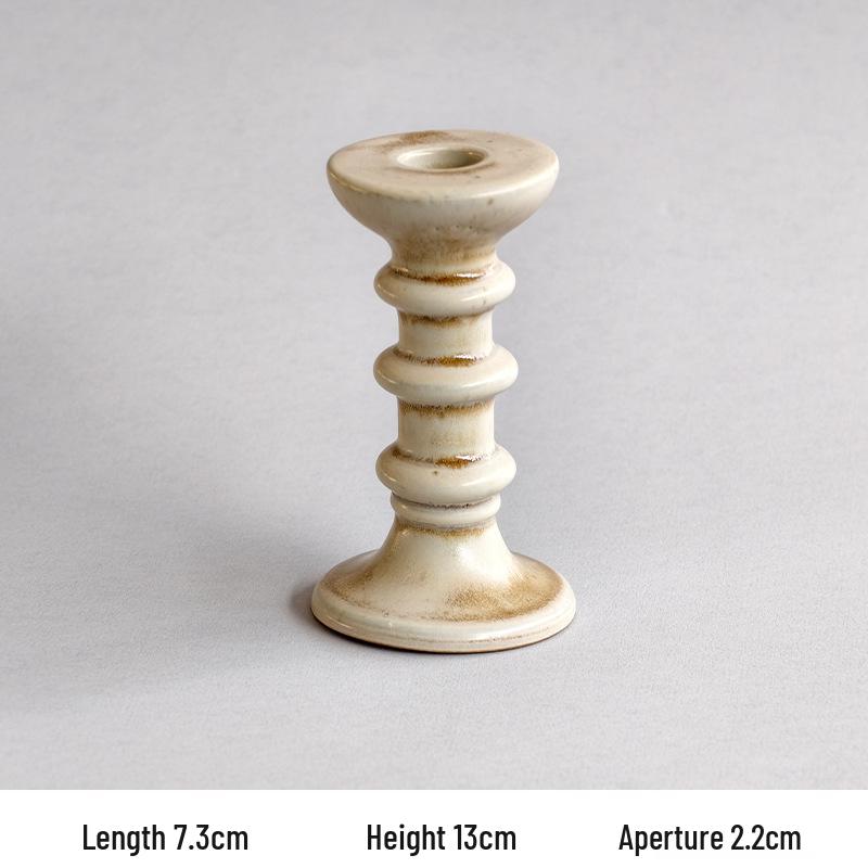 Ivory White Ceramic Candlestick - Wabi-sabi Style Candle Holder Ornament