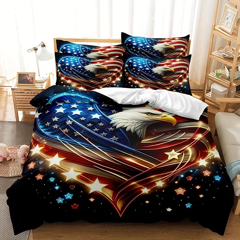 3Pcs Patriotic Eagle Duvet Cover Set - Soft, Breathable American Flag Design, Includes 1 Duvet Cover And 2 Pillowcases