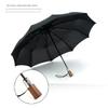 Solid Wood Retro Wooden Handle Ten-Bone Wind-Resistant Men's Business Umbrella 70% off Fully Automatic Sun and Rain Folding Umbrella Promotional