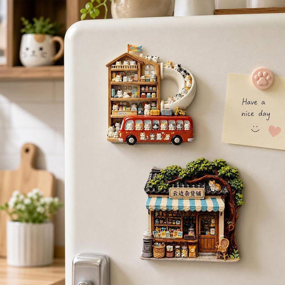 Cute Cat Theme Cat Fridge Magnet 3D Relief Decorative Fridge Magnet Home Decor