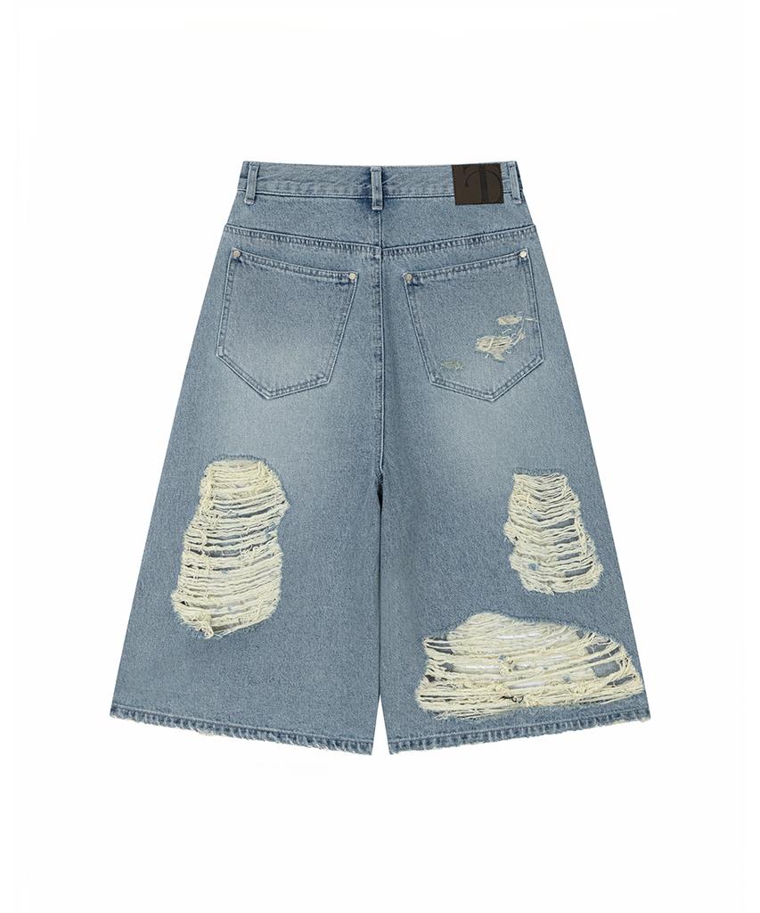 Teulimingbeodeu Scratch Damage Denim Shorts [ Blue ]