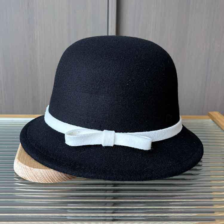 French elegant bow fisherman hat autumn and winter warm top hat literary wool felt hat versatile small fragrant wind basin hat